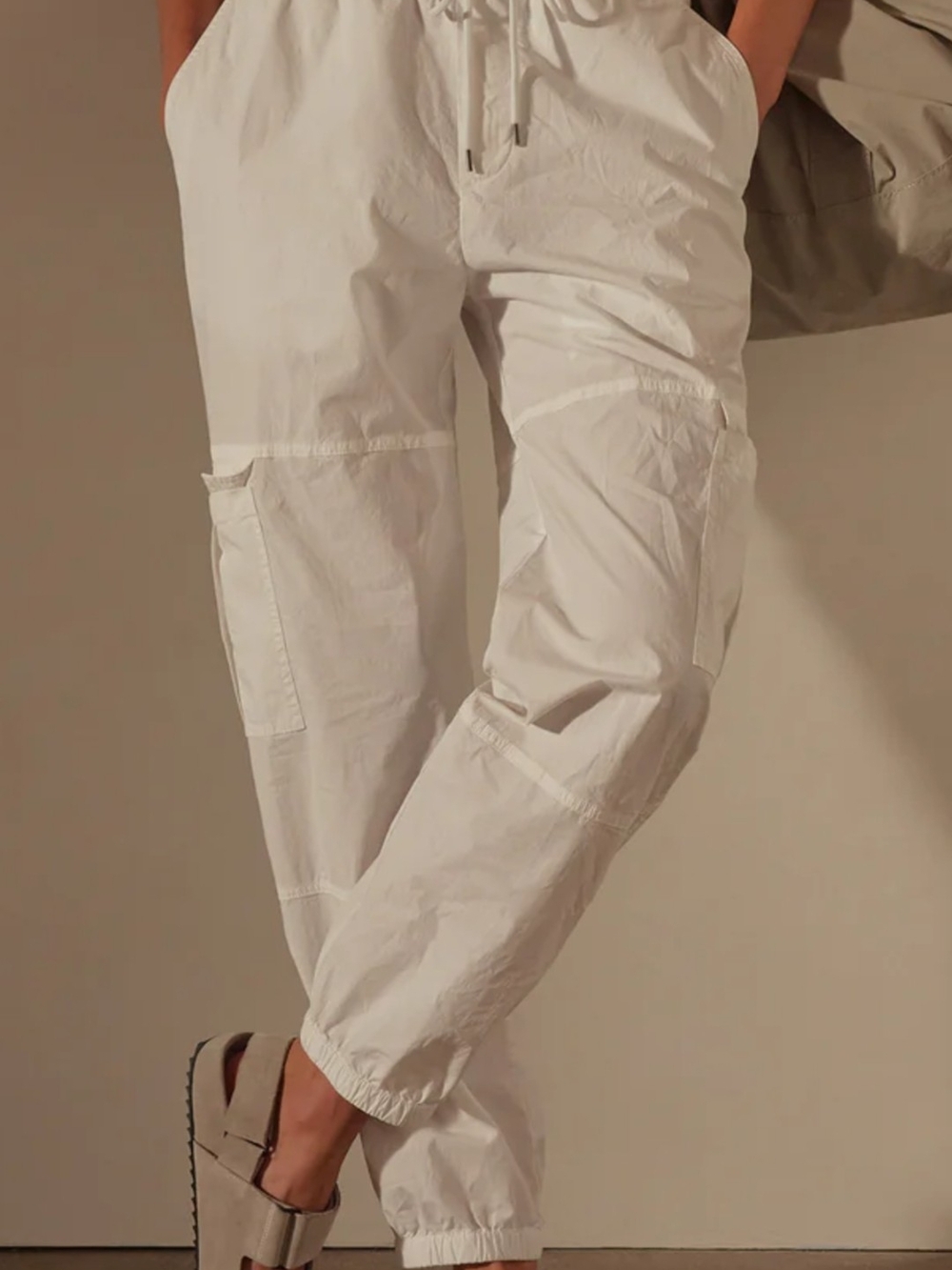 Women's Lightweight White Cargo Jogger Pants